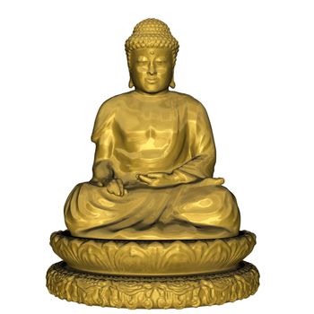 Golden buddha meditating isolated in white background - 3D render