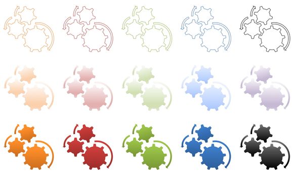 Colorful gearwheel set or collection isolatedin white background
