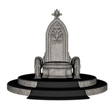Antique stone throne isolated in white background - 3D render