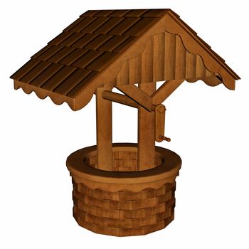 Ancient wooden well isolated in white background - 3D render