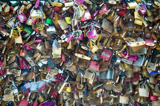 Locks on the bridge in Paris , France .