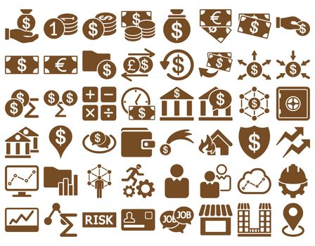 Business Icon Set. These flat icons use brown color. Raster images are isolated on a white background.