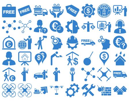 Business Icon Set. These flat icons use cobalt color. Raster images are isolated on a white background.
