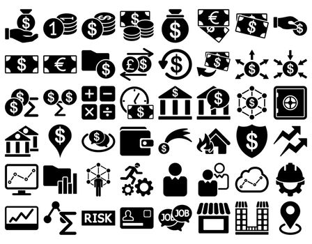 Business Icon Set. These flat icons use black color. Raster images are isolated on a white background.