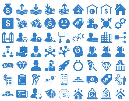 Commerce Icons. These flat icons use cobalt color. Raster images are isolated on a white background.