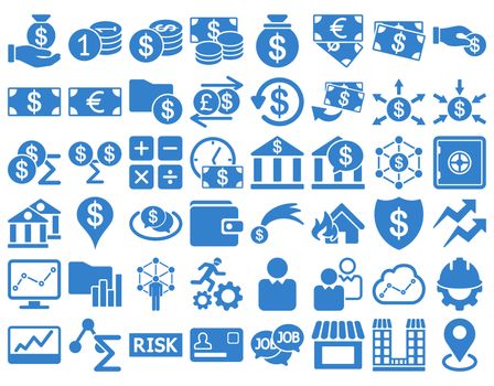 Business Icon Set. These flat icons use cobalt color. Raster images are isolated on a white background.