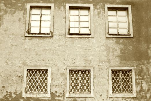 Windows in old house. Sepia version.