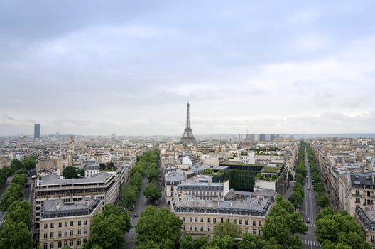 Eiffel Tower with Paris skyline view from the Arc de Triomphe in Paris, France