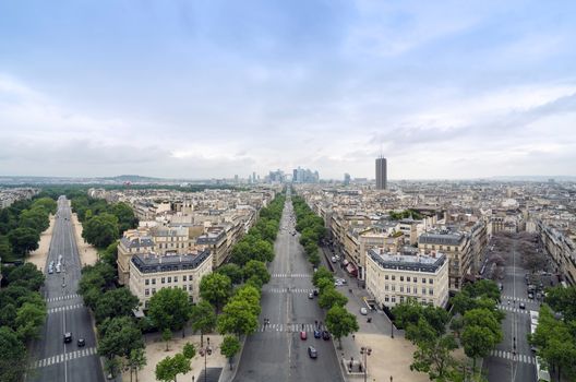Champs Elysees to La Defense from the Arc de Triomphe in Paris, France