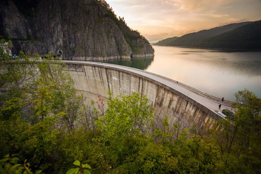 Artificial Lake behind the Bicaz Dam at sunset, Romania