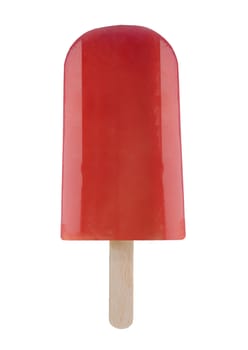 Red frozen ice lolly over a white background