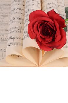 The rose on notebooks with musical notes