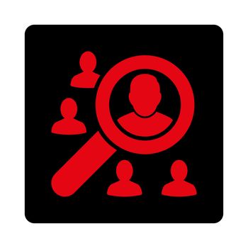 Marketing icon. Glyph style is intensive red and black colors, flat rounded square button on a white background.