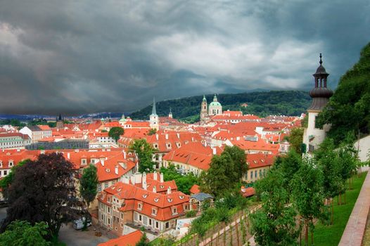 Panorama of Prague during a storm.