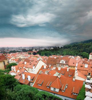 Panorama of Prague during a storm.