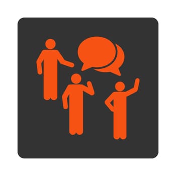 Forum icon. This flat rounded square button uses orange and gray colors and isolated on a white background.