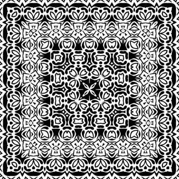 Abstract Seamless Pattern, Black Contours Isolated on White Background. 