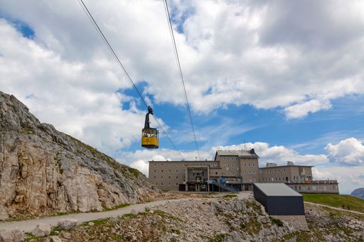 Obertraun, Austria - June 27, 2014: station - on top of Dachstein mountains, a famous tourist destination of Salzburger Land for hikers.