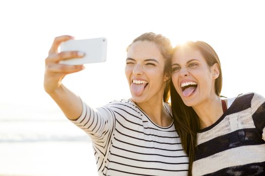 Two best friends taking a selfie with cellphone