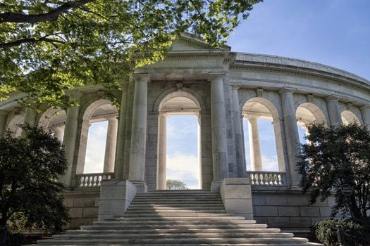 The amphitheater entrance for the tomb to unknown soldier in Arlington Cemetery in Virginia, USA