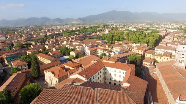 Pisa, Italy. Stunning aerial view of city skyline at dusk.