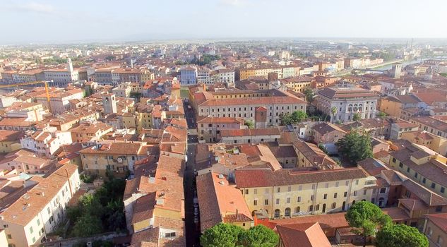 Pisa, Italy. Stunning aerial view of city skyline at dusk.