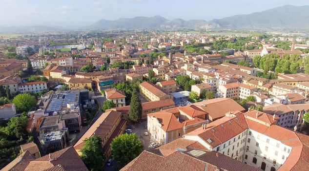 Pisa, Italy. Stunning aerial view of city skyline at dusk.