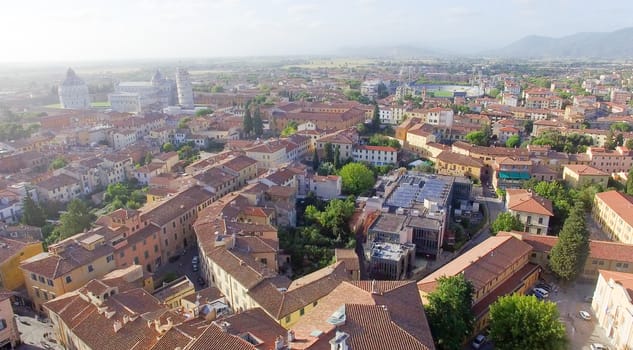 Pisa, Italy. Stunning aerial view of city skyline at dusk.