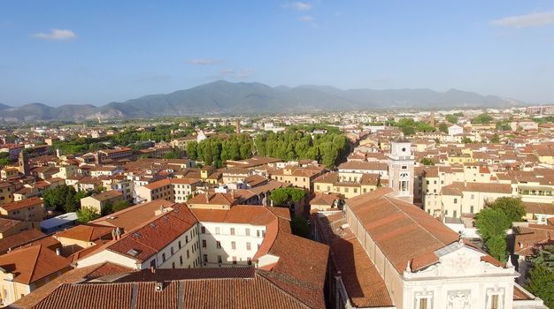 Pisa, Italy. Stunning aerial view of city skyline at dusk.