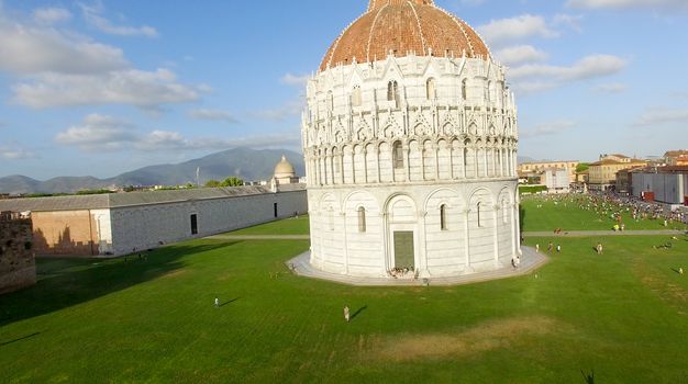 Aerial view of Miracles Square, Pisa. Piazza dei Miracoli .