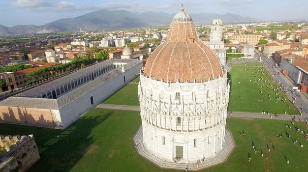 Square of Miracles, Pisa. Wonderful aerial view at summer sunset.