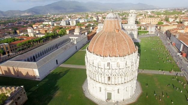 Square of Miracles, Pisa. Wonderful aerial view at summer sunset.