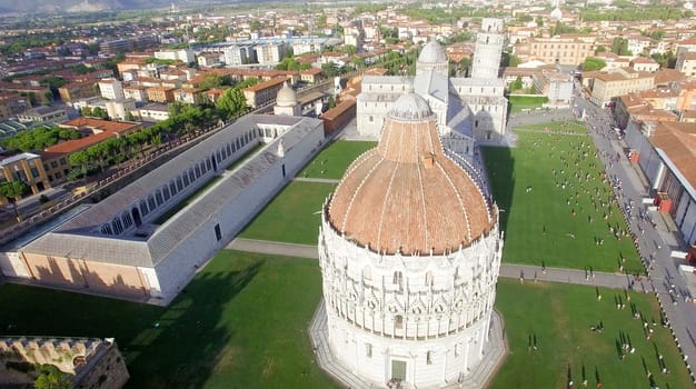 Aerial view of Miracles Square, Pisa. Piazza dei Miracoli .