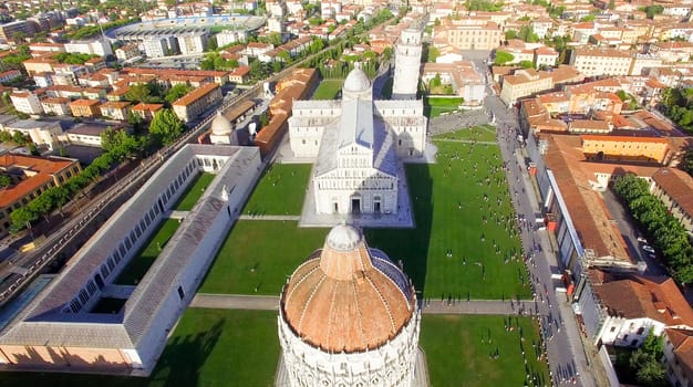 Square of Miracles, Pisa. Wonderful aerial view at summer sunset.