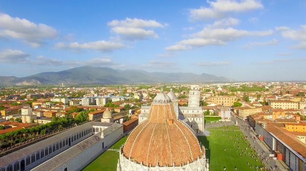 Square of Miracles, Pisa. Wonderful aerial view at summer sunset.