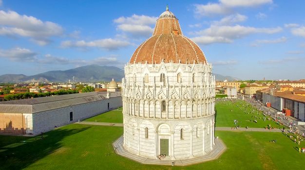 Aerial view of Miracles Square, Pisa. Piazza dei Miracoli .