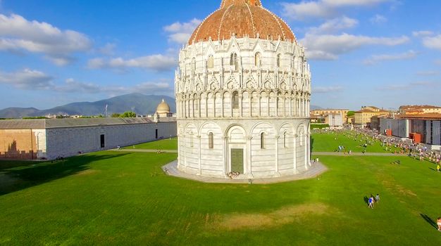 Square of Miracles, Pisa. Wonderful aerial view at summer sunset.