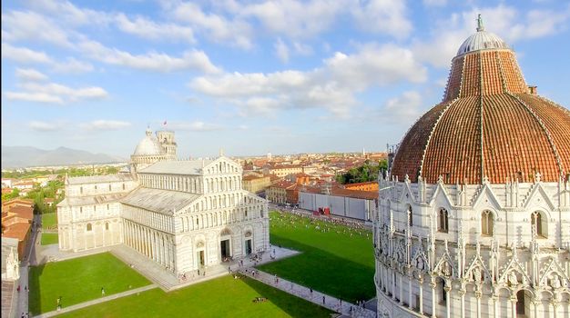 Square of Miracles, Pisa. Wonderful aerial view at summer sunset.