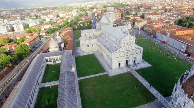 Square of Miracles, Pisa. Wonderful aerial view at summer sunset.