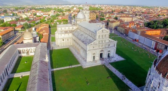 Pisa, Italy. Stunning aerial view of city skyline at dusk.