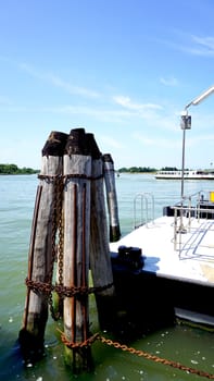 group of wood structure for pier in Venice, Italy