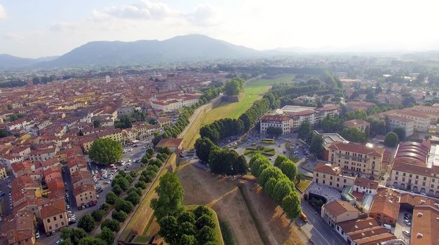 Aerial view of Lucca, ancient town of Tuscany.