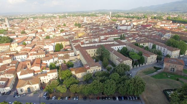 Aerial view of Lucca, ancient town of Tuscany.