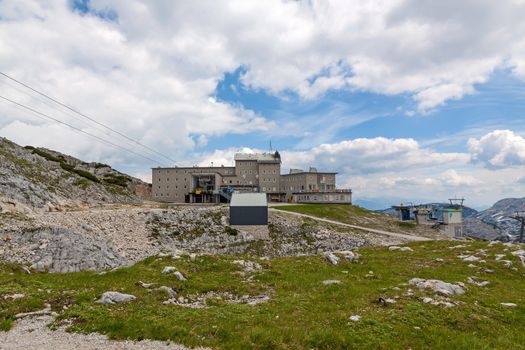 Obertraun, Austria - June 27, 2014: Summit station - on top of Dachstein mountains, a famous tourist destination of Salzburger Land for hikers.