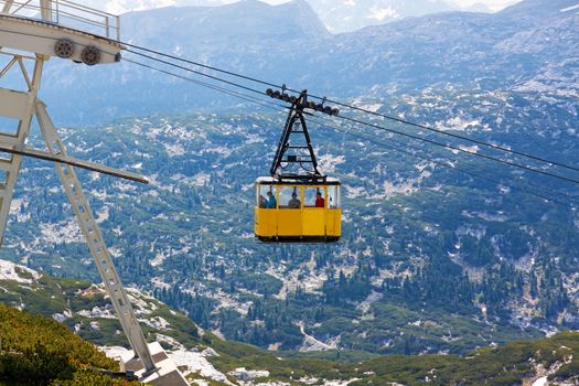 Obertraun, Austria - June 27, 2014: Ropeway gondola at Dachstein mountains, a famous tourist destination of Salzburger Land for hikers.