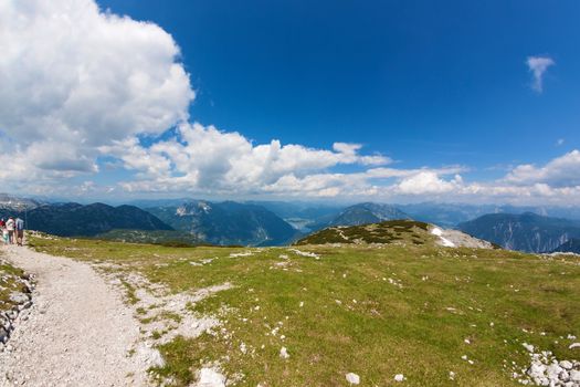 View from the Dachstein-Krippenstein to Lake Hallstatt, mountain panorama