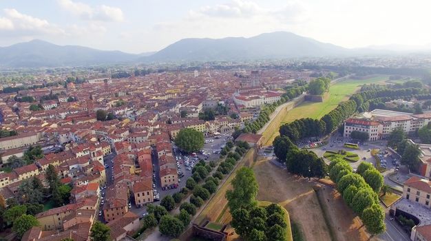 Lucca, Italy- City overhead view.