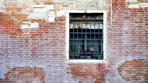 Window and old brick wall building architecture, Venice, Italy