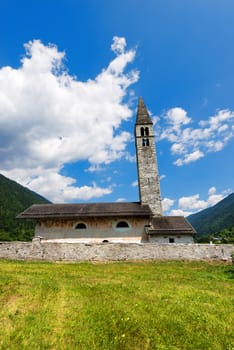 Ancient church of Sant'Antonio Abate (XV century) in Pelugo, Val di Fassa, Trento Italy 
