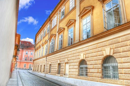 Old streets and buildings of Prague in Czech.